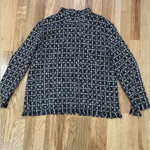 Zara Womans Tweed Plaid Geometric Fringe Sweater Size Medium
